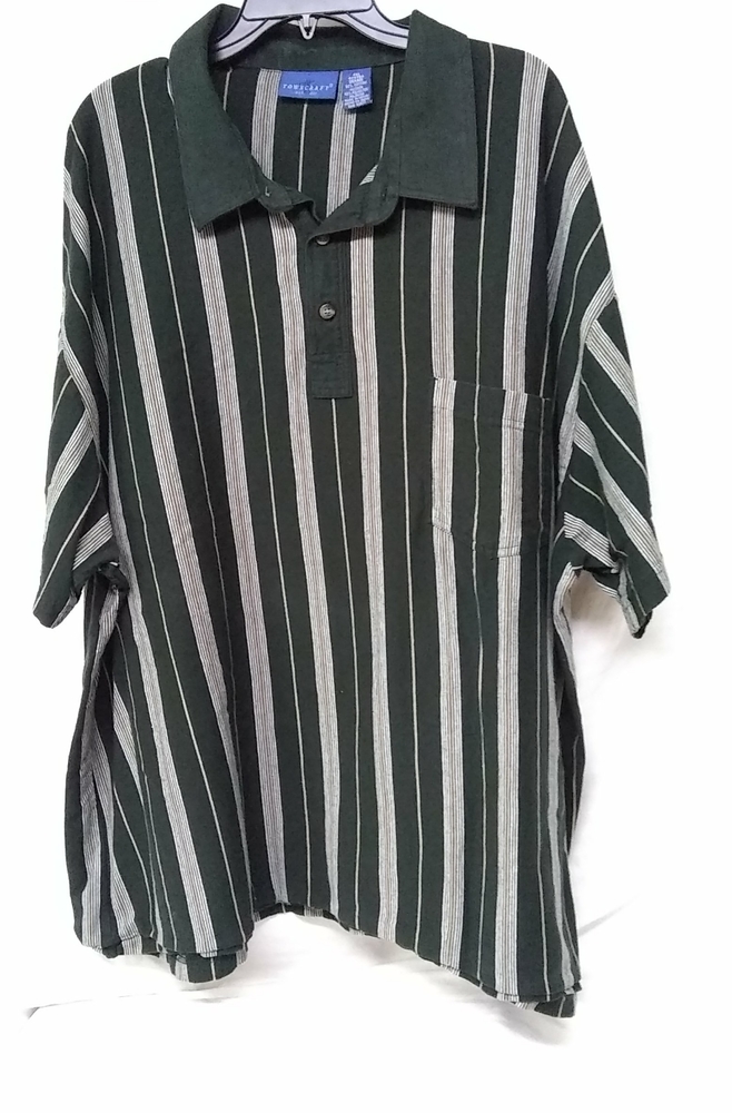 TownCraft Mens Shirt Short Sleeve Polo Rugby 4XL/58 Green White Yellow Stripe